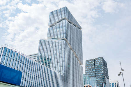 Amsterdam 29 September 2019 glass tower buildings in the financial center of the  city of Amsterdam in Holland the Netherlands called the Zuid-as and WTCのeditorial素材