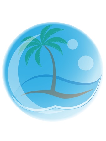 tropical palm tree with waves in a bubbleのイラスト素材