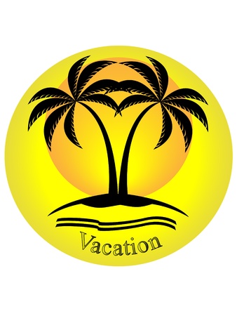 Silhouette of palm trees on yellow background with vacation textのイラスト素材