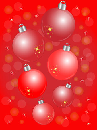 Shiny red Christmas balls on red backgroundのイラスト素材