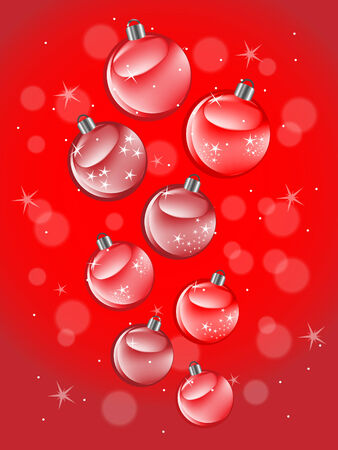 Shiny red Christmas balls on red backgroundのイラスト素材