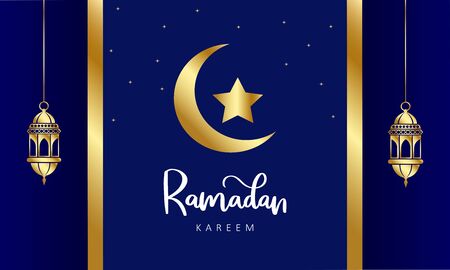 beautiful ramadan kareem greeting card design with moon and star element. Design vector illustration islamic background templateのイラスト素材