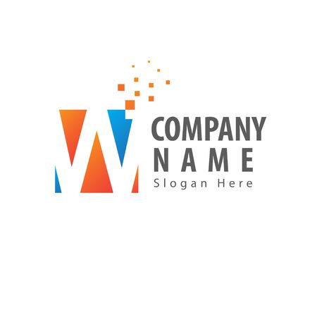 Abstract Initial Letter W Pixel  Design With Square. Vector Illustrationのイラスト素材