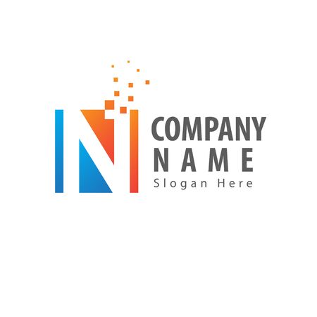 Abstract Initial Letter N Pixel  Design With Square. Vector Illustrationのイラスト素材
