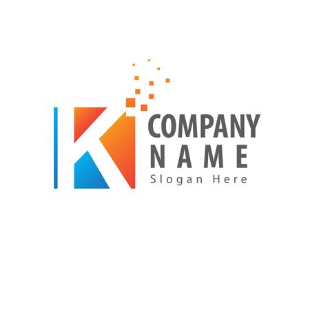 Abstract Initial Letter K Pixel  Design With Square. Vector Illustrationのイラスト素材