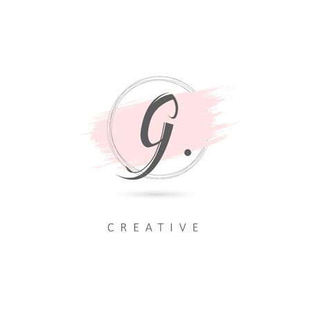 Simple Elegant Initial Letter G Logo Sign Symbol Icon with Brush Stroke Element. Design Vector Illustration Template.のイラスト素材