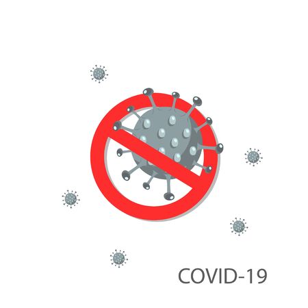 Coronavirus Bacteria Cell Icon, 2019-nCoV Novel Coronavirus Bacteria. No Infection and Stop Coronavirus Concepts.のイラスト素材