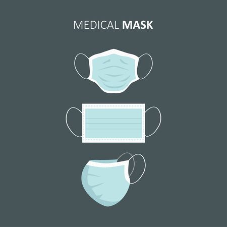 Safety breathing masks. Industrial safety N95 mask, dust protection and breathing medical respiratory. Corona masks. Hospital or pollution protect face masking. Medical masks smog dust pm2.5 dangerのイラスト素材