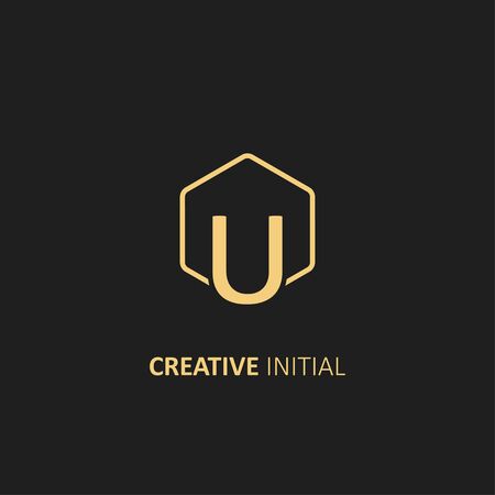 Letter U Logo with Outline Hexagon Frame. Design vector illustration templateのイラスト素材