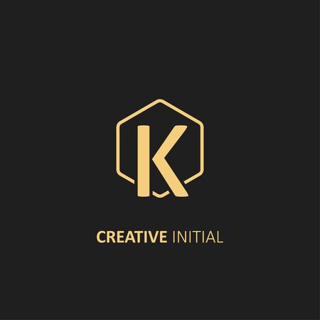 Letter K Logo with Outline Hexagon Frame. Design vector illustration templateのイラスト素材