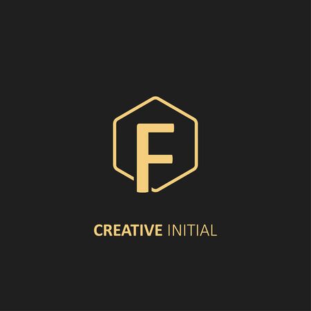 Letter F Logo with Outline Hexagon Frame. Design vector illustration templateのイラスト素材