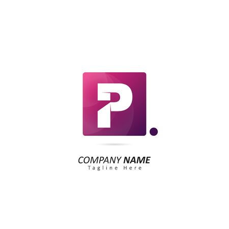Abstract Initial letter P Logo with Dot Element. Design Vector Illustration Logo Templateのイラスト素材
