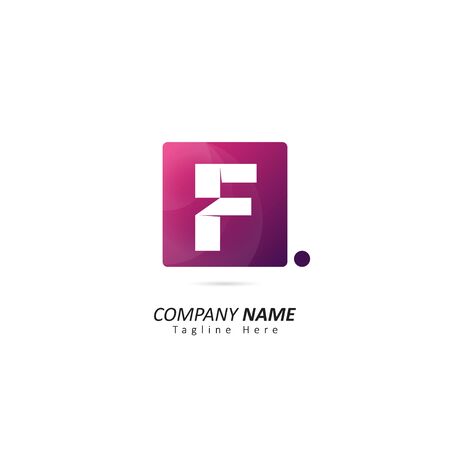 Abstract Initial letter F Logo with Dot Element. Design Vector Illustration Logo Templateのイラスト素材