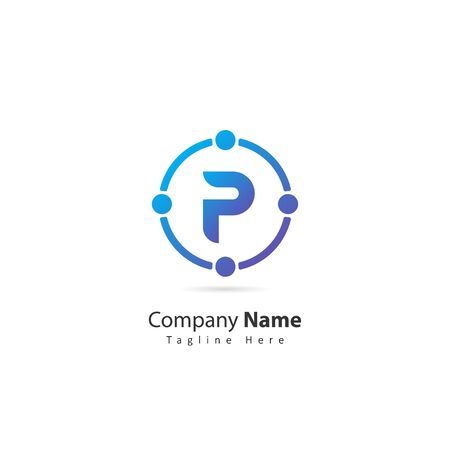 initial letter p logo with circle and dot element. design vector illustration people logo. logo for company. iconのイラスト素材