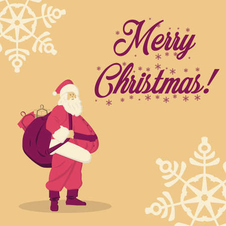 MERRY CHRISTMAS AND SANTA CLAUS BRINGING A GIFTのイラスト素材