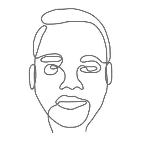 Continuous line or Face Line drawing sets of faces and facial gestures, handsome men minimalist illustration, slogan print graphic style designのイラスト素材