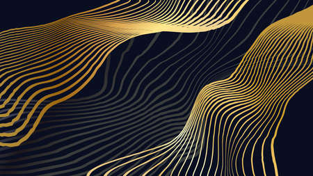 Dark background with luxurious gold colored curved linesのイラスト素材