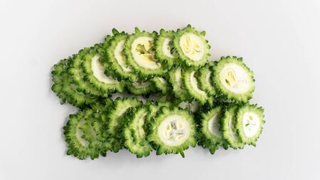 Bitter Melon (Bitter gourd) Isolated on White Backgroundの写真素材