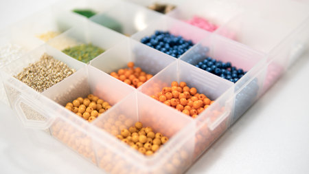 Box with the different size of beads