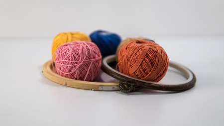 Embroidery Hoops and Balls of Threadsの写真素材