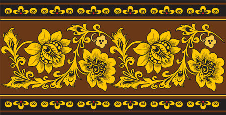 Ornamental flowers, Arabic Floral Border. Traditional Islamic Designのイラスト素材