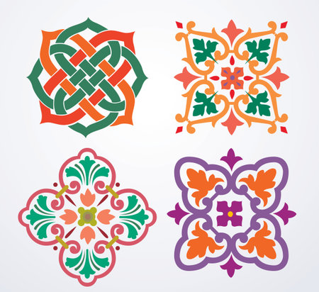 Ornamental flowers, Arabic Floral Border. Traditional Islamic Designのイラスト素材