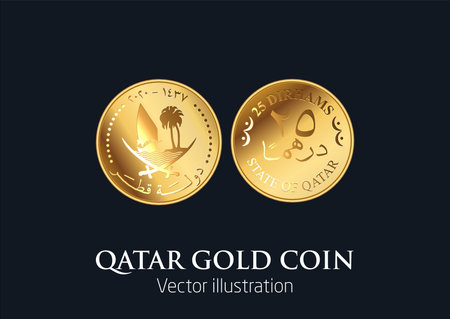 Qatar Gold Coin, Silver Coin with Embalm, National Logo vector illustrationのイラスト素材