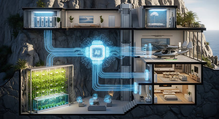 3D rendering of a modern house with a futuristic interior design.
