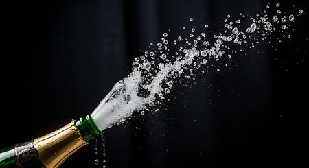 Champagne Explosion Bottle Erupting Bubbles. Celebratory Toast Festive Occasion and Dynamic Celebration. Festive eventの素材