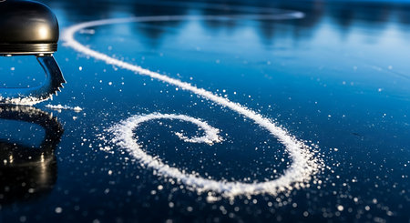 Ice skating blade mark on frozen lake surface. Enjoying winter activity and extreme sport thrill in cold climate.の素材