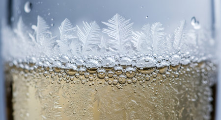 Icy cold drink close up refreshing beverage glass frosty texture sparkling bubbles details refreshing freshness close upの素材