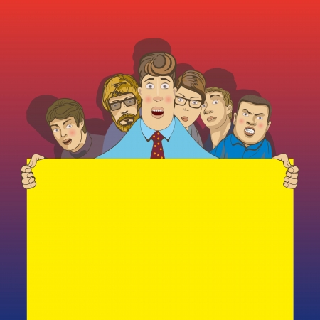 office peoplesix young men standing with a placardのイラスト素材