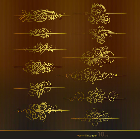 set of gold decorative horizontal floral elements, corners, borders, frame, .の写真素材