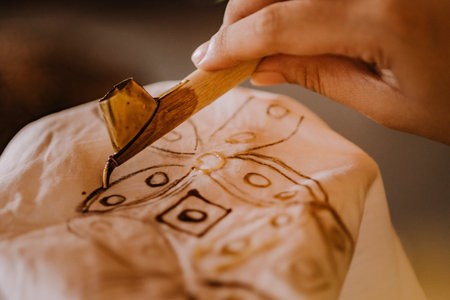 Close-up of female hands sculpting a picture on a piece of paperの写真素材