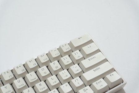 Top view of white mechanical keyboard, white keyboard with various layouts isolated on a white...