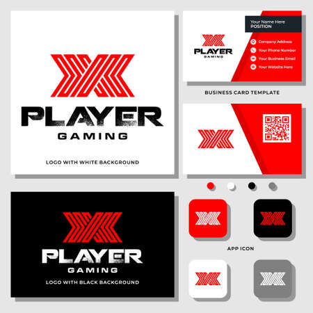 Letter X monogram gaming logo design with business card template.のイラスト素材