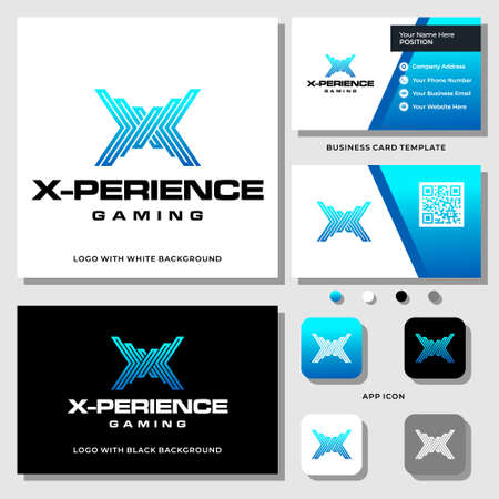 Letter X monogram gaming logo design with business card template.のイラスト素材