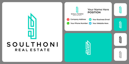 Letter S monogram real estate logo design with business card template.のイラスト素材