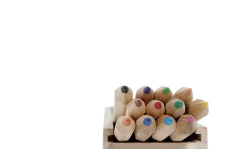 My Old Wooden Pencil Box, full of colored pencilsの写真素材