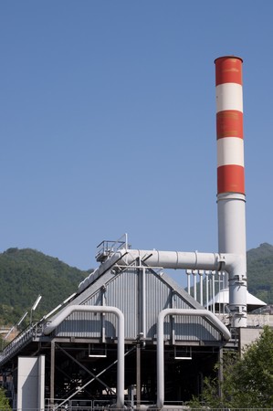 Industrial Electrical Power station,chimney red and whiteの写真素材