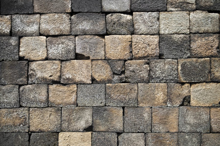 Ancient stone wall in a Indonesian templeの写真素材