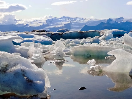 light blue ice melting landscape during summer in Iceland