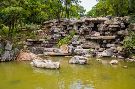 Asian rocky pond zen gardenの写真素材