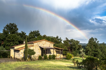 Rainbow cottage in Tuscany, Italyの写真素材