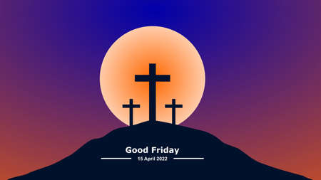 Good Friday. Crucifixion Of Jesus Christ illustration. You can use this asset for background your content like as Worship, Greeting Card, Banner, Live Streaming, Presentation, Webinar and anymore.のイラスト素材