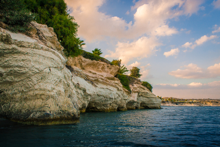 Beautiful sunset on Cyprus, blue water and pink skiesの写真素材