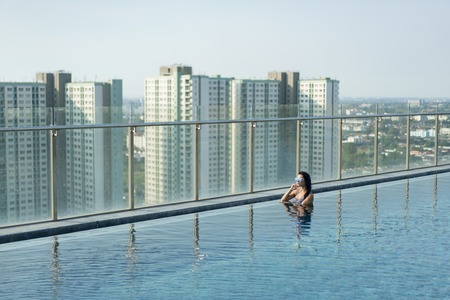 Beautiful Girl In Swimming Poolの写真素材