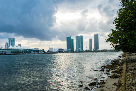 View of an Industrial area in Downtown Miami from the coastの写真素材