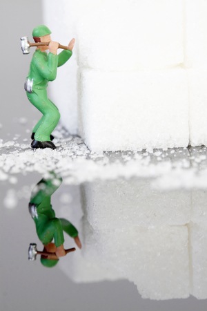 miniature scale model builders breaking up sugar cubes.の写真素材