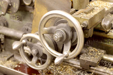 Controls on an industrial lathe.の写真素材